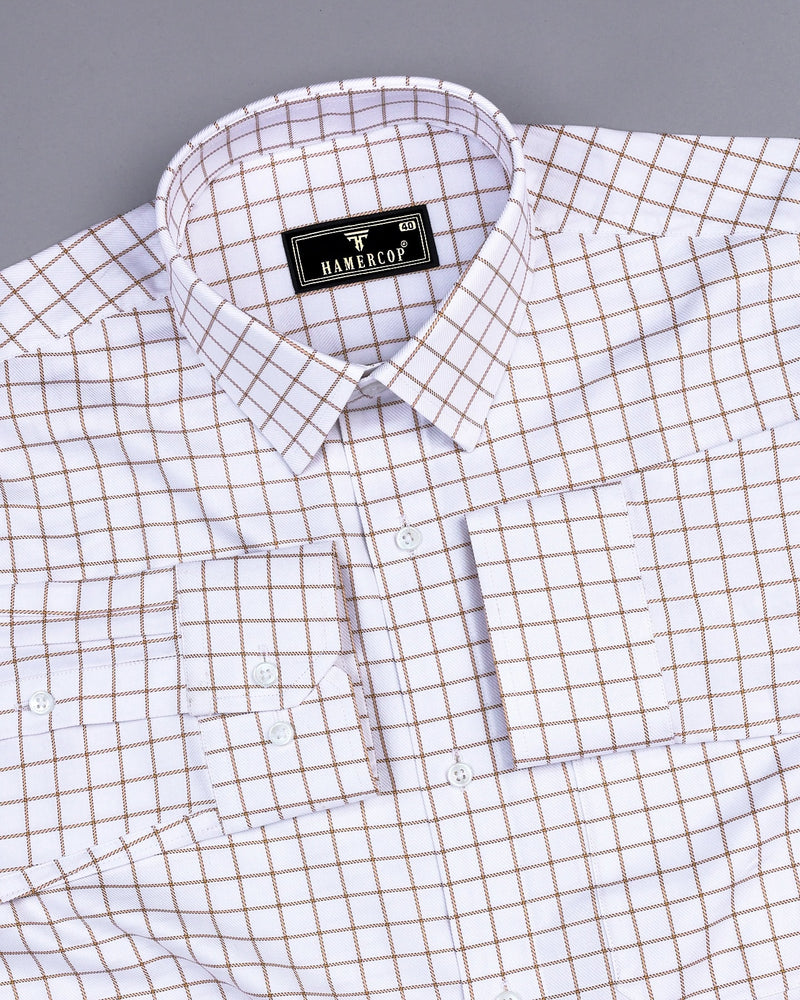 Cream With White Check Premium Giza Formal Shirt