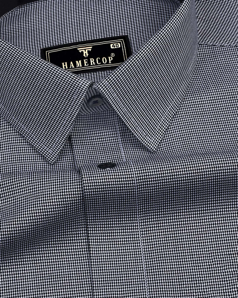 Black With White Houndstooth Premium Cotton Designer Shirt