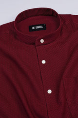Brick Red rhombus shape jacquard cotton shirt