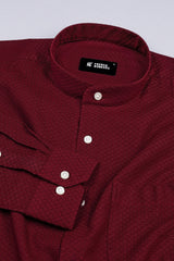 Brick Red rhombus shape jacquard cotton shirt