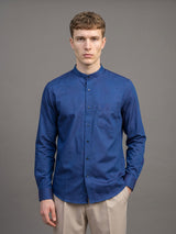 Blue With Purple Shadow Jacquard Textured Cotton Shirt