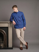 Blue With Purple Shadow Jacquard Textured Cotton Shirt