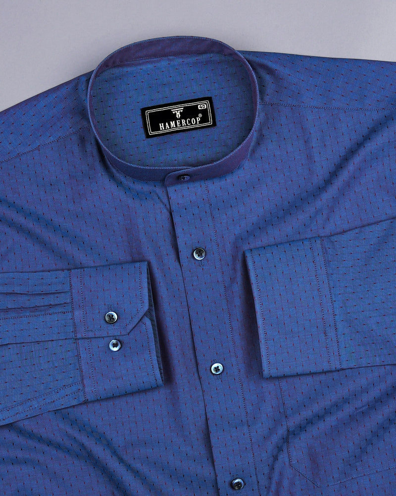 Blue With Purple Shadow Jacquard Textured Cotton Shirt