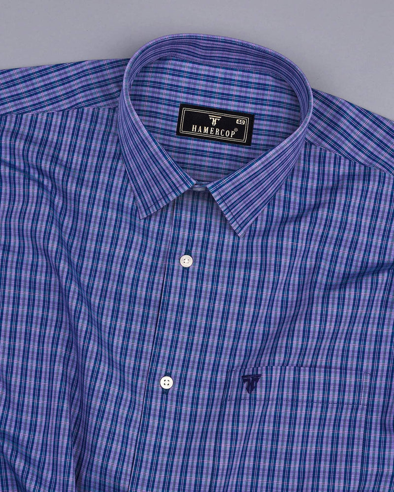 Ripon Blue Small Check Formal Cotton Shirt