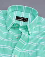 Light Teal Blue Twill Check Premium Cotton Shirt