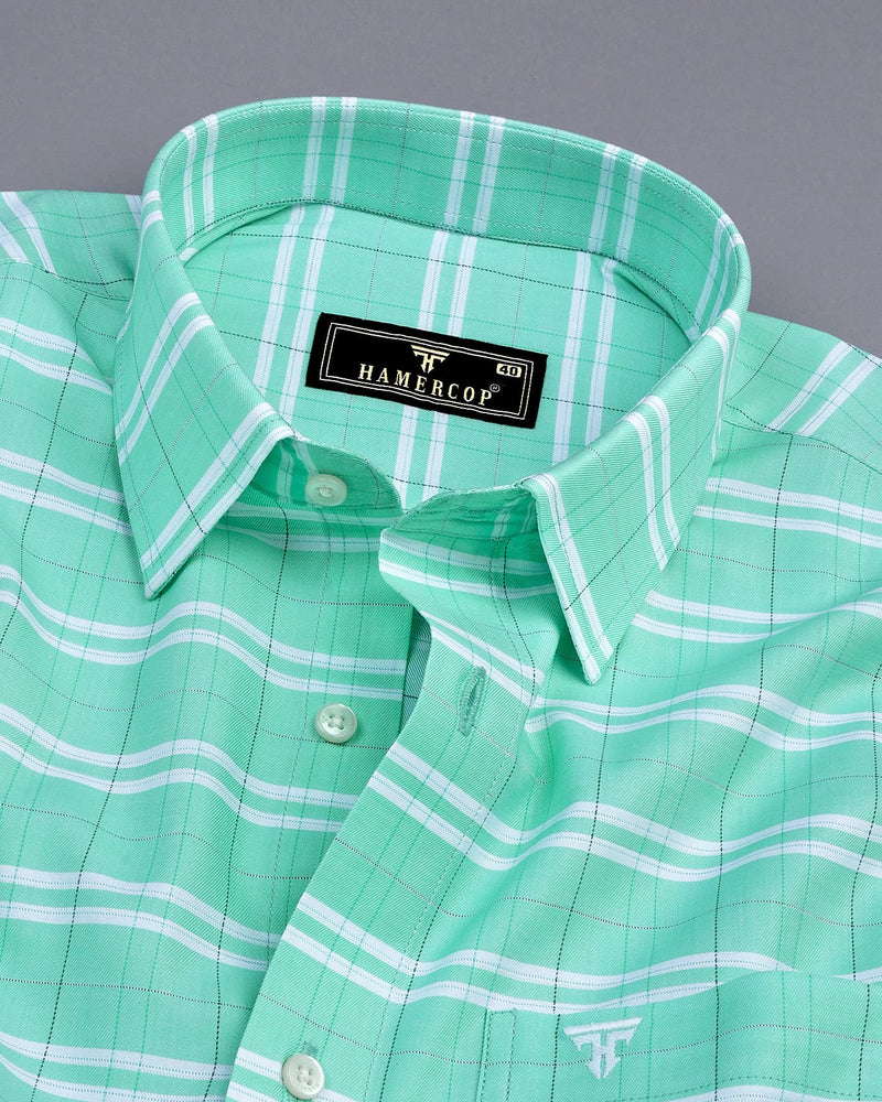 Light Teal Blue Twill Check Premium Cotton Shirt