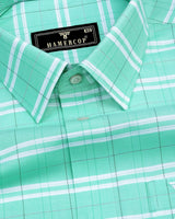 Light Teal Blue Twill Check Premium Cotton Shirt