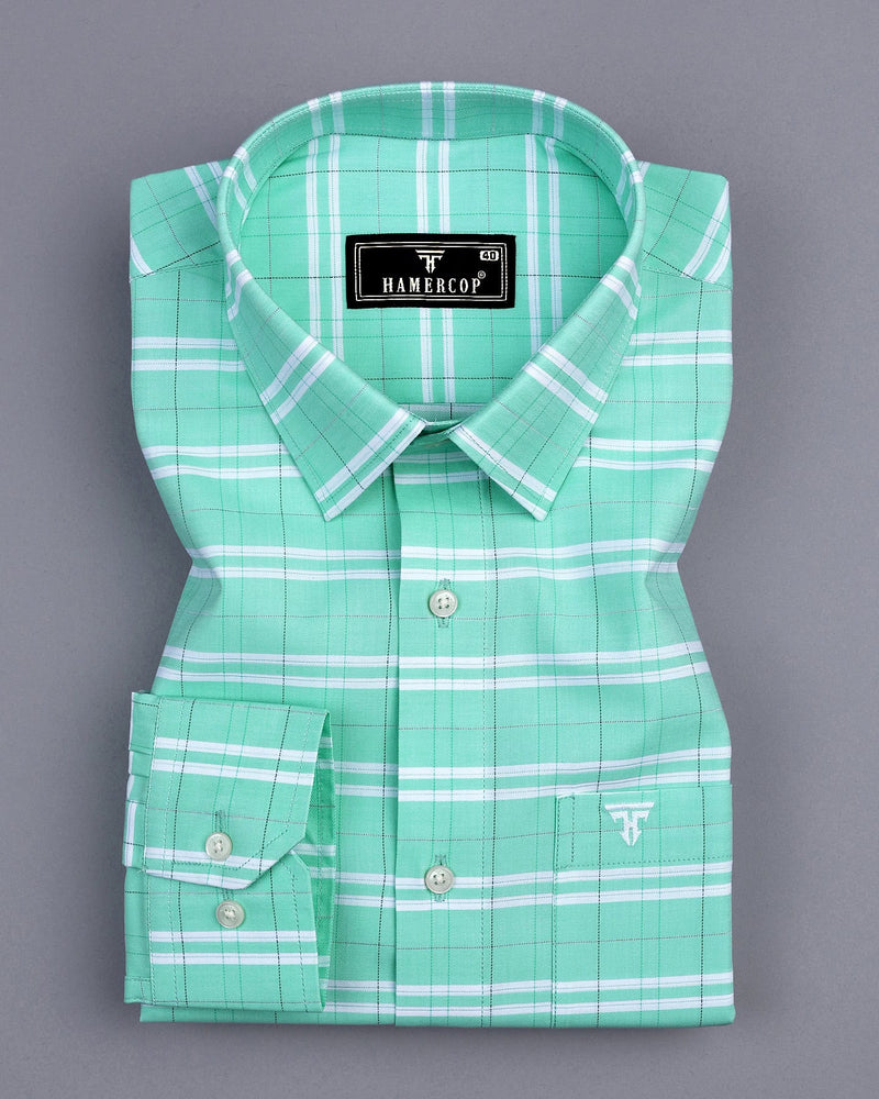 Light Teal Blue Twill Check Premium Cotton Shirt