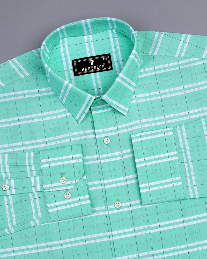 Light Teal Blue Twill Check Premium Cotton Shirt