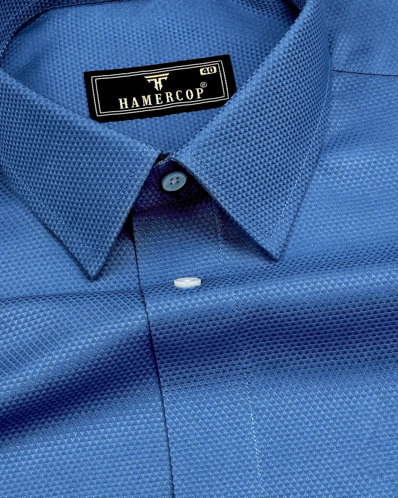 Steel Blue Jacquard Dobby Cotton Shirt