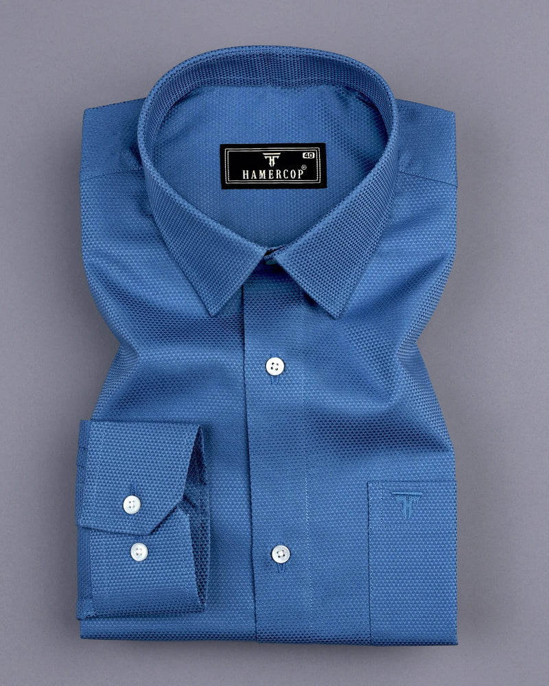 Steel Blue Jacquard Dobby Cotton Shirt