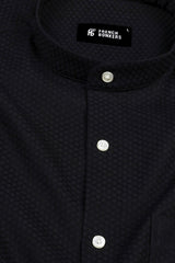 Ink black rhombus shape jacquard cotton shirt