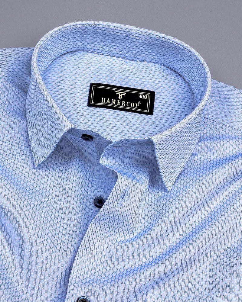 Opal SkyBlue With White Jacquard Texture Cotton Shirt
