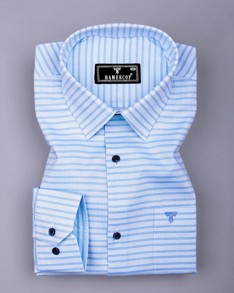 SkyBlue With White Weft Stripe Premium Dobby Cotton Shirt