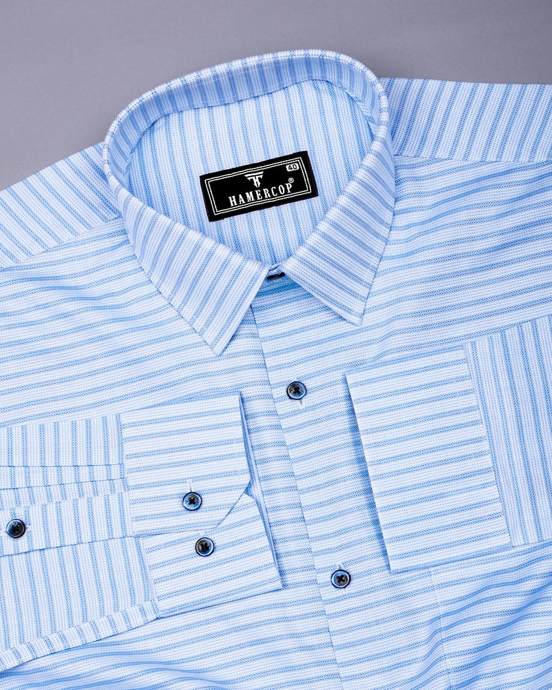SkyBlue With White Weft Stripe Premium Dobby Cotton Shirt