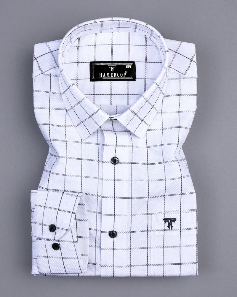 Crystal White With Gray Check Python Shaped Dobby Cotton Shirt