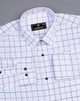 Crystal White With Gray Check Python Shaped Dobby Cotton Shirt