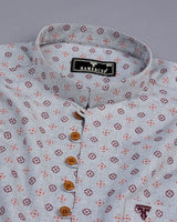 Stone Gray With Orange Printed Plaid Flannel Shirt Style Kurta