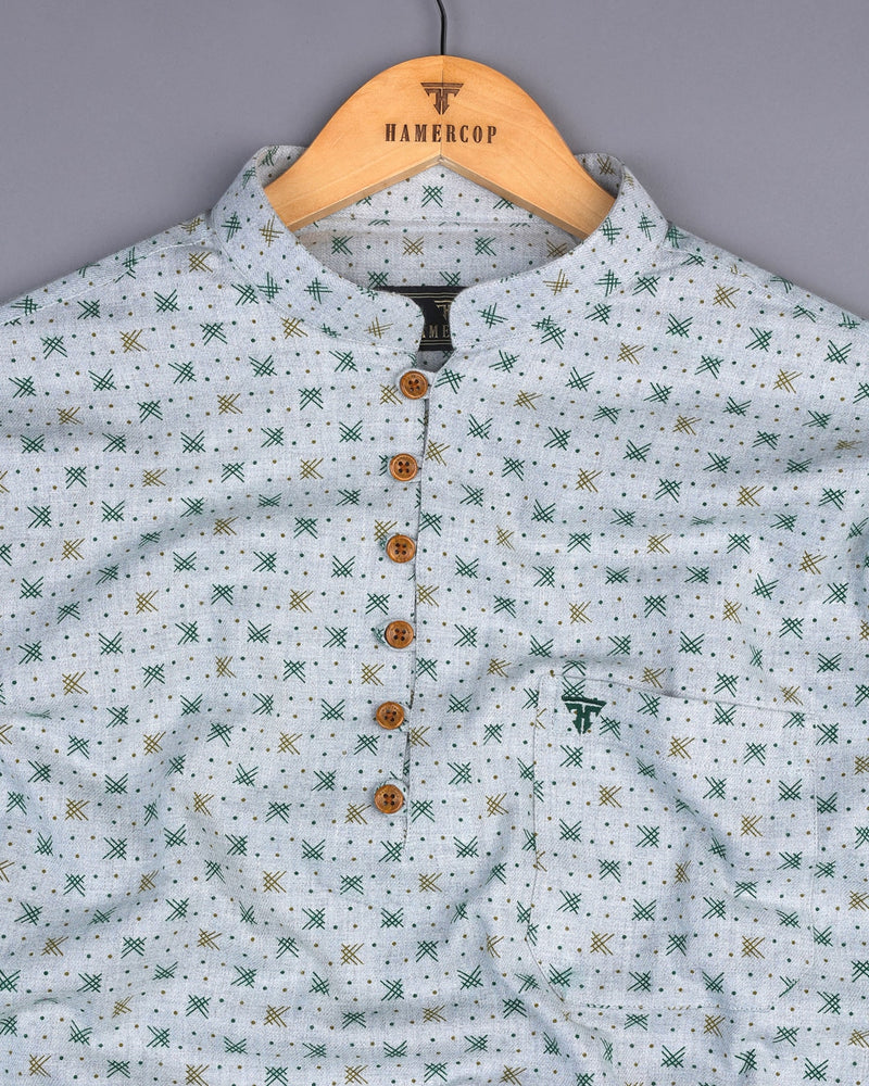 Bosco Green Dot Printed Gray Color Plaid Flannel Shirt Style Kurta