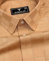 Tan Brown Dobby Check Giza Cotton Formal Shirt