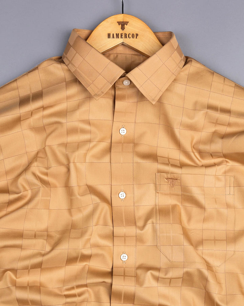 Tan Brown Dobby Check Giza Cotton Formal Shirt