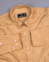 Tan Brown Dobby Check Giza Cotton Formal Shirt