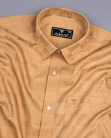 Tan Brown Dobby Check Giza Cotton Formal Shirt