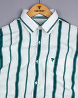 White With Peacock Green Stripe Formal Cotton Shirt