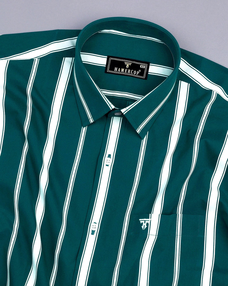 Peacock Green With White Stripe Formal Cotton Shirt