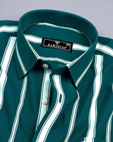 Peacock Green With White Stripe Formal Cotton Shirt