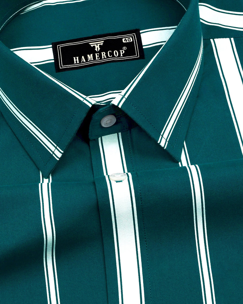 Peacock Green With White Stripe Formal Cotton Shirt Hamercop