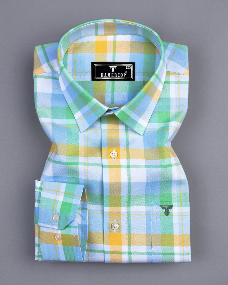 Vimto Green Multicolored Check Oxford Cotton Shirt