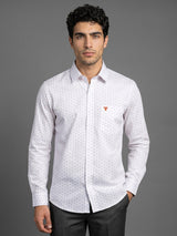 Cornel White With Orange Twill Printed Cotton Shirt
