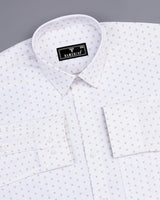 Cornel White With Orange Twill Printed Cotton Shirt