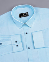 Spanish SkyBlue Twill Printed Premium Cotton Shirt