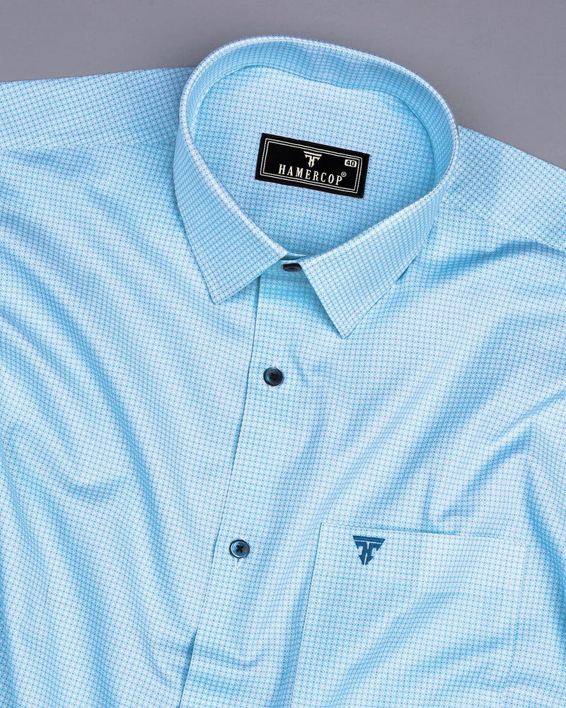 Spanish SkyBlue Twill Printed Premium Cotton Shirt