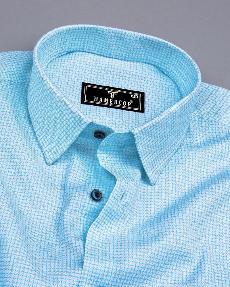 Spanish SkyBlue Twill Printed Premium Cotton Shirt