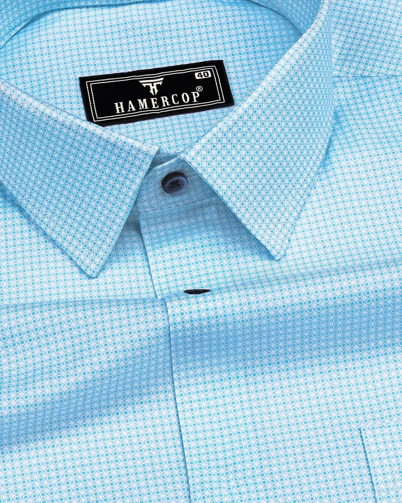 Spanish Sky Blue Twill Printed Cotton Shirt – Hamercop Spanish Sky Blue Twill Printed Cotton Shirt – Hamercop