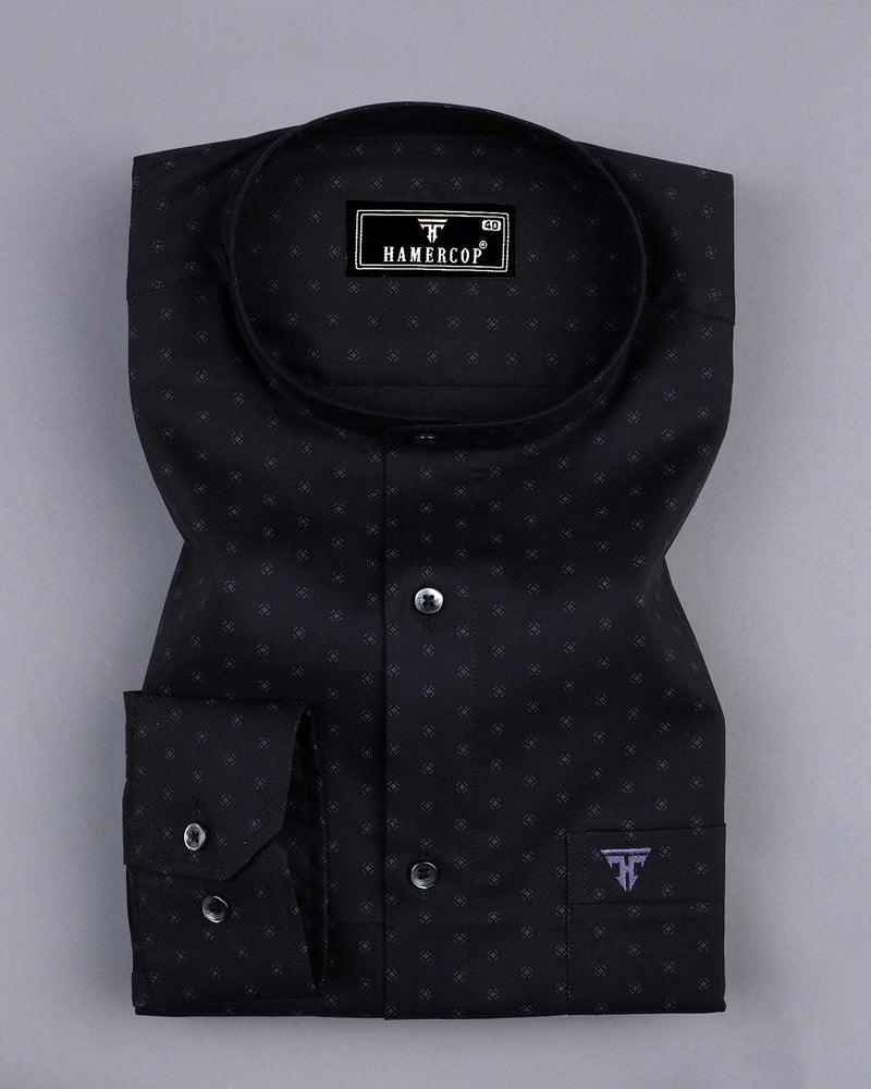 Cornel Black With Gray Twill Printed Cotton Shirt