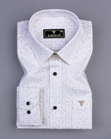 Fluffy White With Cream Tringle Printed Cotton Formal Shirt