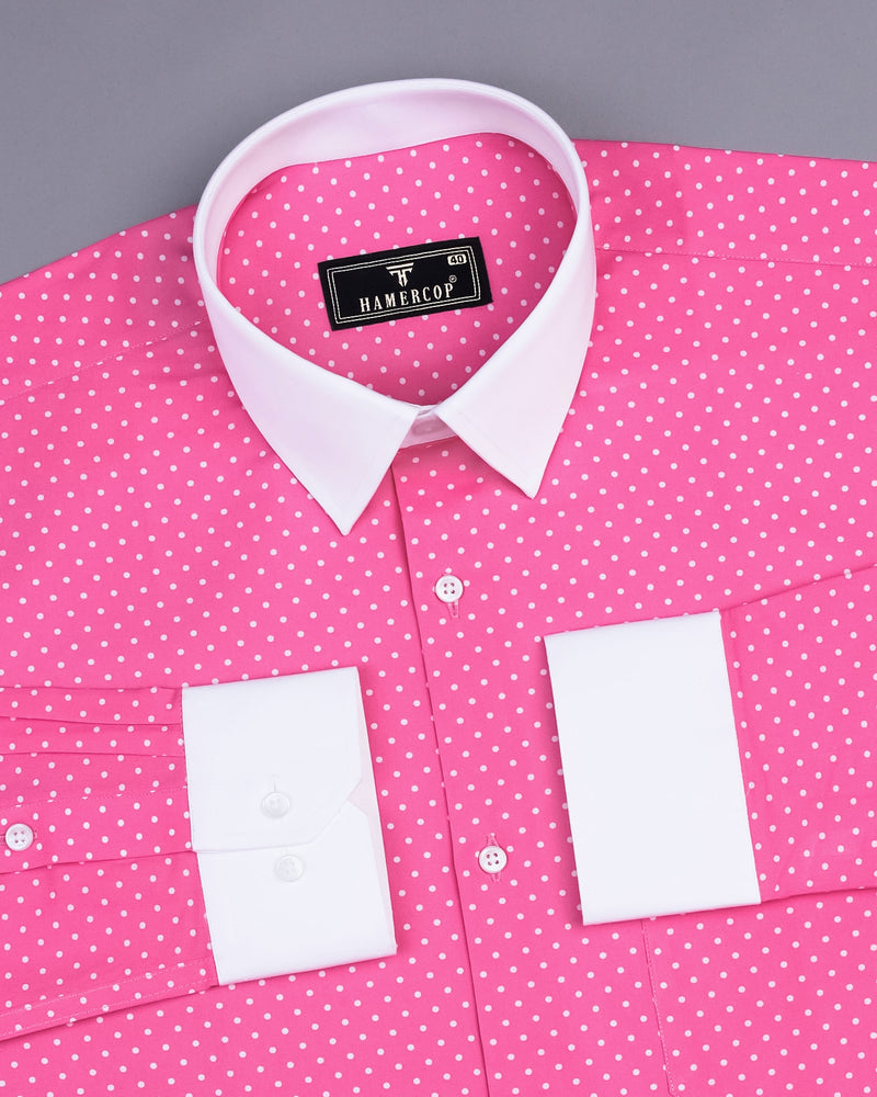 Visual Pink Polka Dot Printed Designer Cotton Shirt