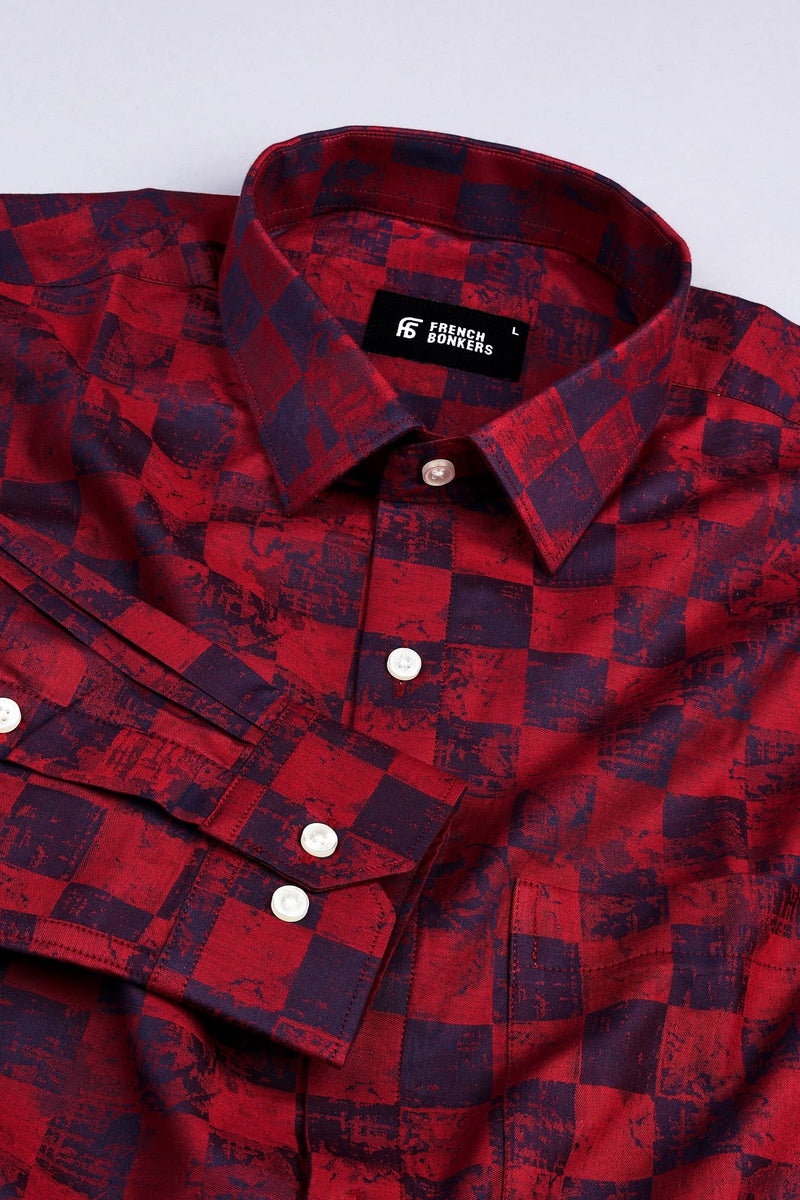 Ruby Red with dark blue jacquard printed shirt – Hamercop