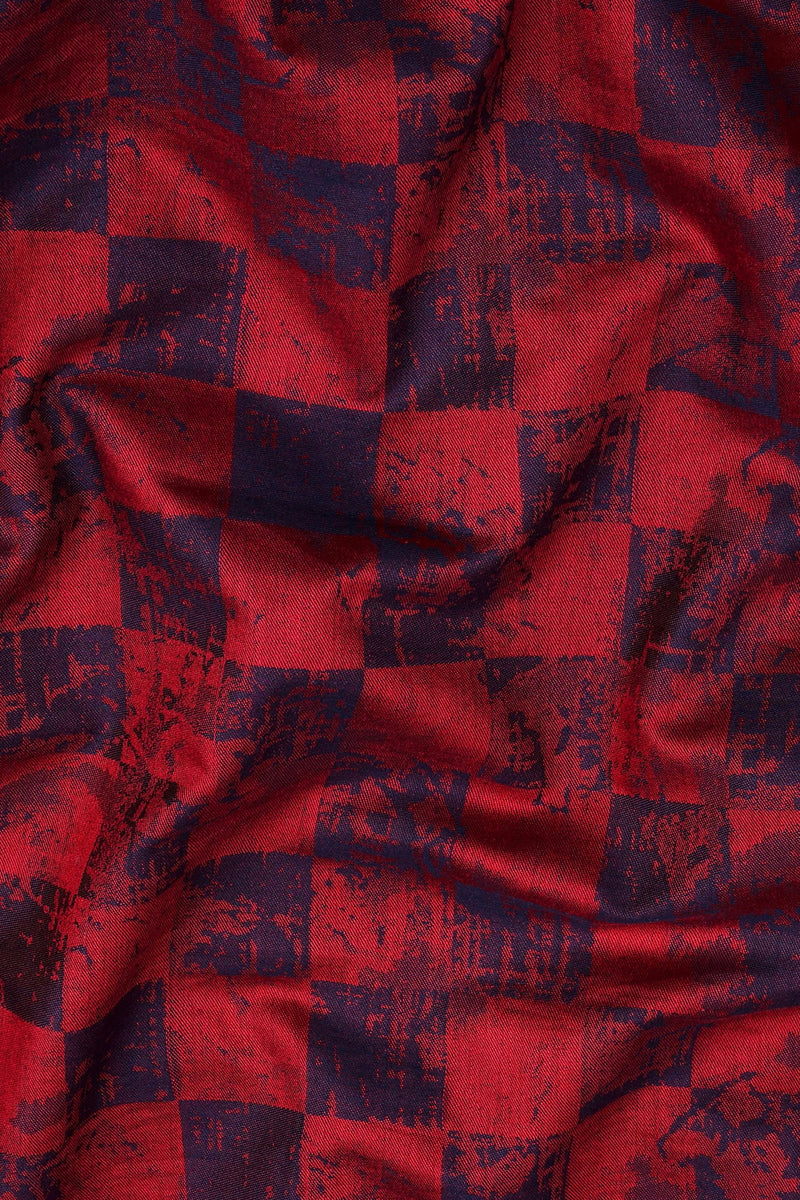 Ruby Red with dark blue jacquard printed shirt – Hamercop