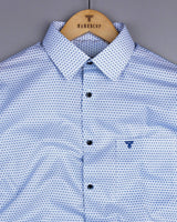 Hebron Blue Poplin Printed White Cotton Shirt