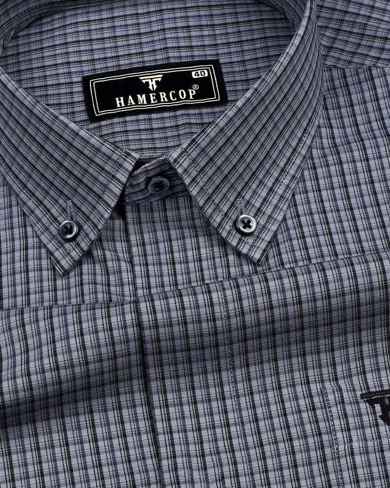 Lava Gray Small Check Formal Cotton Shirt Hamercop Lava Gray Small Check Formal Cotton Shirt Hamercop