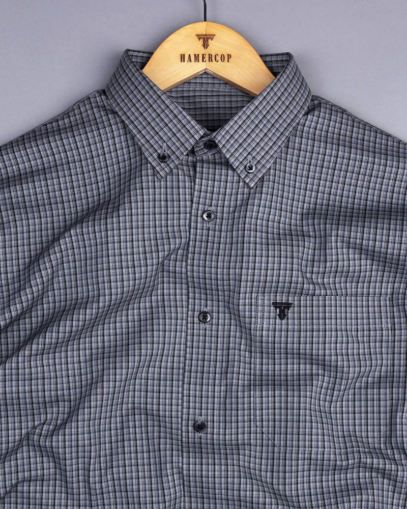 Lava Gray Small Check Formal Cotton Shirt