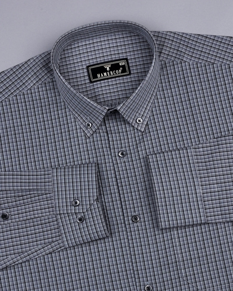 Lava Gray Small Check Formal Cotton Shirt