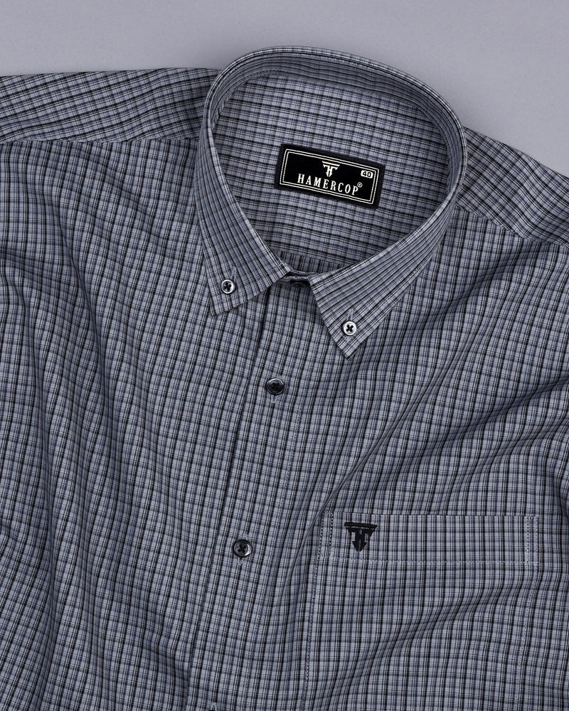 Lava Gray Small Check Formal Cotton Shirt