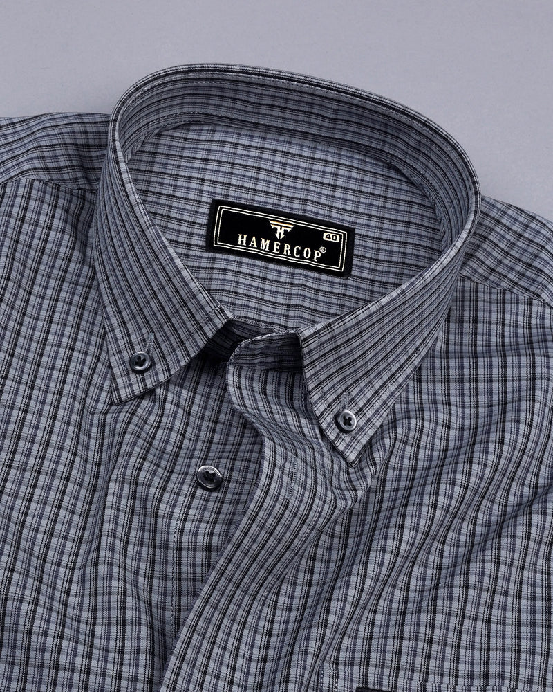 Lava Gray Small Check Formal Cotton Shirt