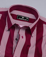 Bloom Maroon With White University Stripe Cotton Shirt